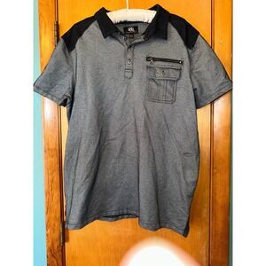 Rock & Republic Polo Mens XXL BlackGrey Pocket Front Stretch‎ Short Sleeve